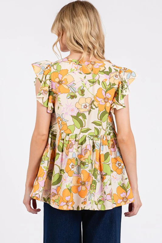 Mittoshop Floral V-Neck Ruffled Cap Sleeve Blouse - Image 4