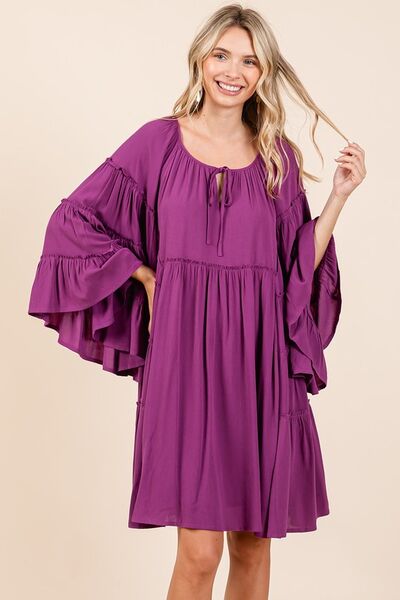 Mittoshop Frill Tie Neck Bell Sleeve Dress - Image 3