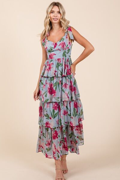 Mittoshop Layered Floral Sweetheart Neck Maxi Dress - Image 3