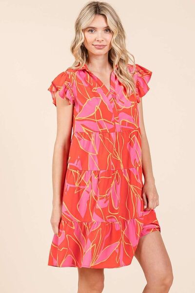 Mittoshop Leaf Print Ruffle Sleeve Tiered Mini Dress - Image 4