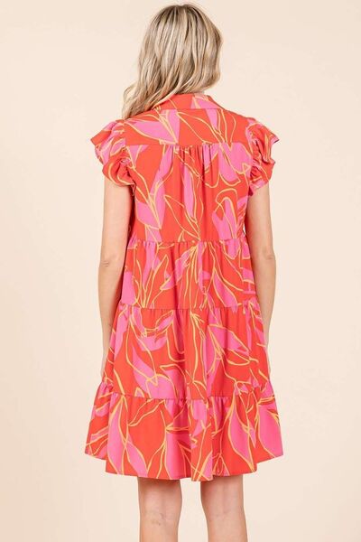 Mittoshop Leaf Print Ruffle Sleeve Tiered Mini Dress - Image 5