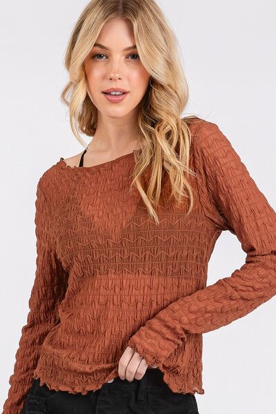 Mittoshop Lettuce Hem Boat Neck Long Sleeve Blouse - Image 2