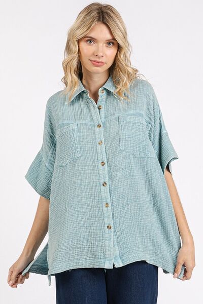 Mittoshop Mineral Wash Gauze Oversized Short Sleeve Shirt - Image 3