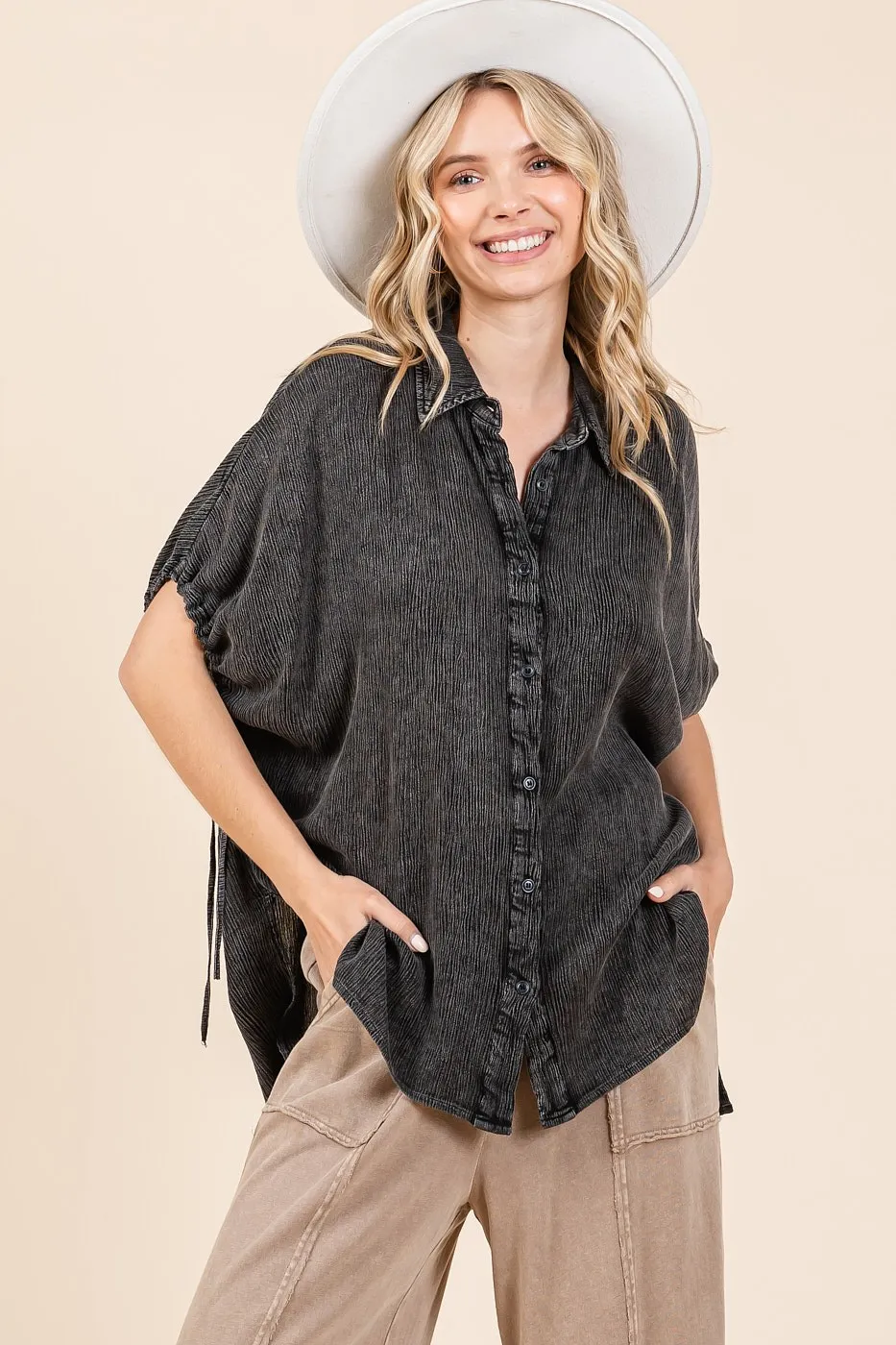 Mittoshop Mineral Wash Loose Fit Button Down Shirt - Image 4