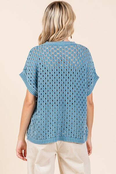 Mittoshop Mineral Wash Openwork Short Sleeve Knit Cover Up - Image 2