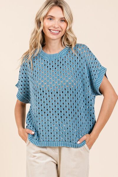 Mittoshop Mineral Wash Openwork Short Sleeve Knit Cover Up - Image 3