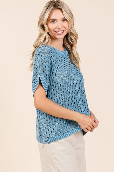 Mittoshop Mineral Wash Openwork Short Sleeve Knit Cover Up - Image 4