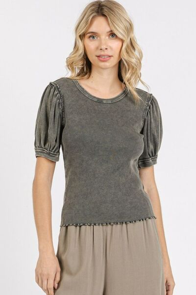 Mittoshop Mineral Wash Puff Sleeve Rib Knit Top - Image 4