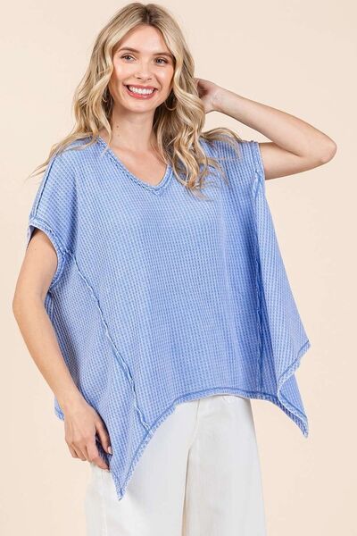 Mittoshop Mineral Wash Waffle Knit Pointed Hem Oversized Top - Image 5