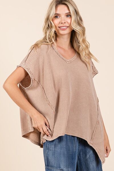 Mittoshop Mineral Wash Waffle Knit Pointed Hem Oversized Top - Image 4