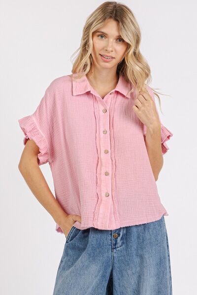 Mittoshop Mineral Washed Button Down Flounce Sleeve Shirt - Image 2