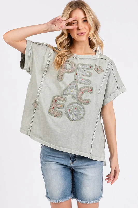 Mittoshop PEACE Round Neck Short Sleeve T-Shirt - Image 2
