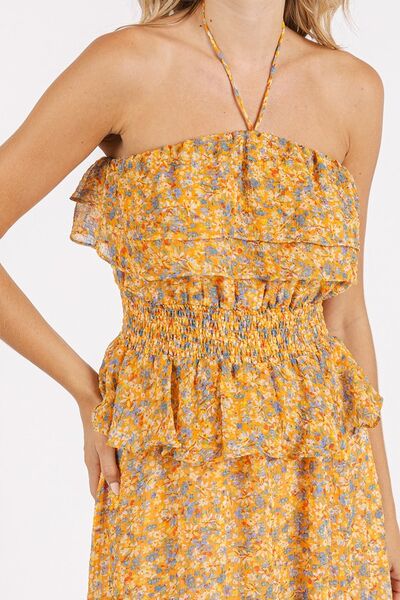Mittoshop Ruffled Smocked Floral Halter Neck Maxi Dress - Image 5