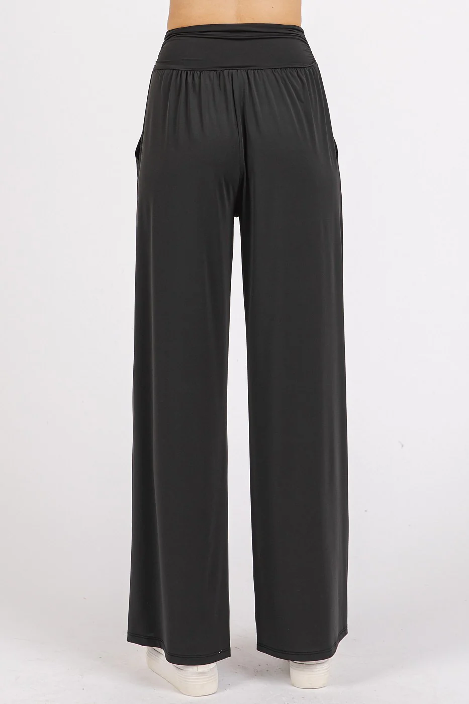Mittoshop Stretch Banded Waist Wide Leg Pants with Pockets - Image 2