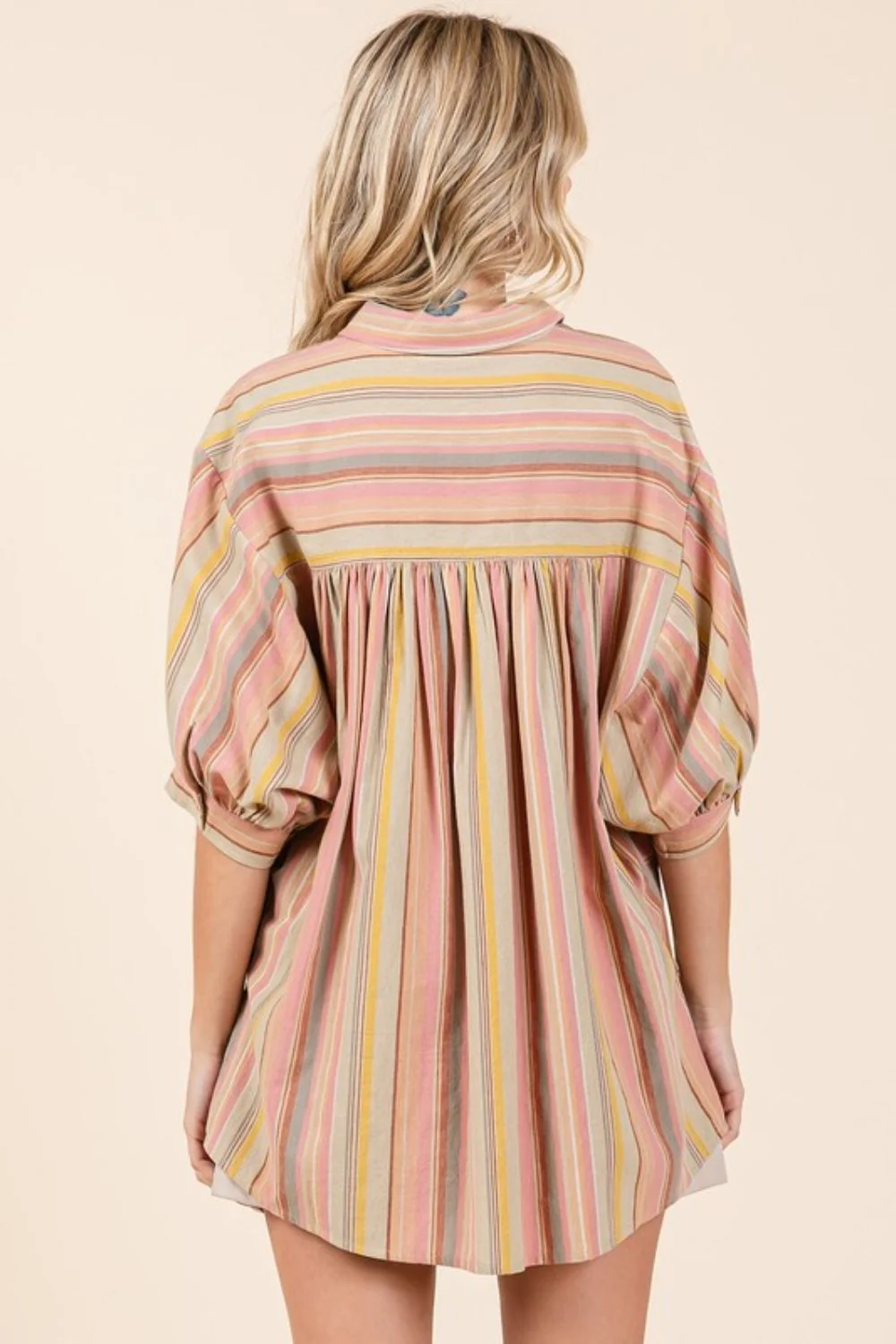 Mittoshop Striped Bubble Sleeve Button Down Shirt - Image 2