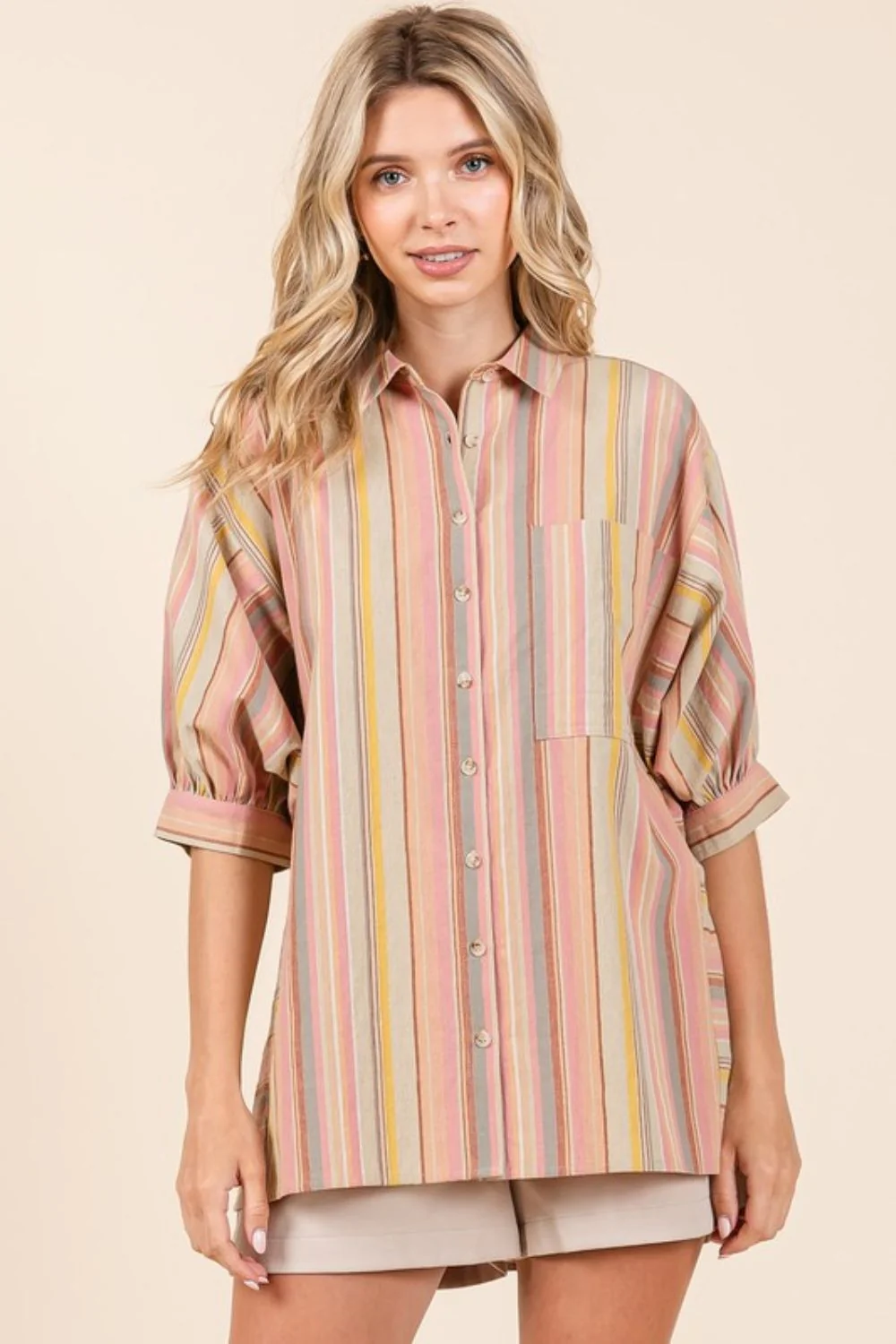 Mittoshop Striped Bubble Sleeve Button Down Shirt - Image 4