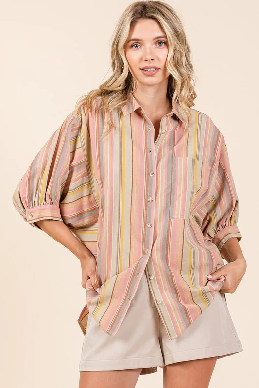 Mittoshop Striped Bubble Sleeve Button Down Shirt - Image 8