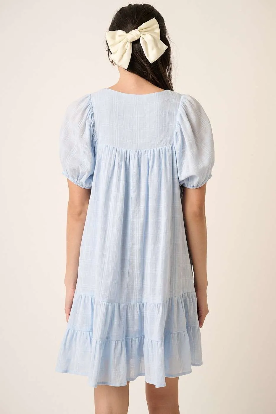 Mittoshop Tassel Tie Plaid Gauze Short Sleeve Mini Dress - Image 3