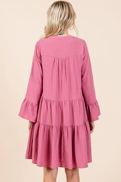 Mittoshop Tiered Notched Flare Sleeve Dress - Image 2