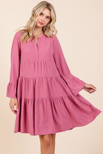 Mittoshop Tiered Notched Flare Sleeve Dress - Image 3