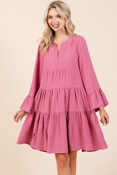 Mittoshop Tiered Notched Flare Sleeve Dress - Image 4