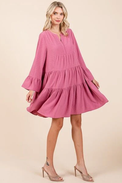 Mittoshop Tiered Notched Flare Sleeve Dress - Image 5