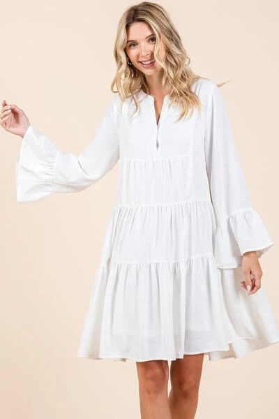 Mittoshop Tiered Notched Flare Sleeve Dress - Image 2