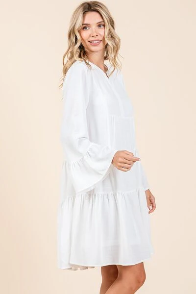 Mittoshop Tiered Notched Flare Sleeve Dress - Image 3