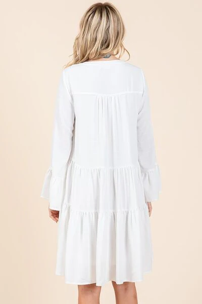 Mittoshop Tiered Notched Flare Sleeve Dress - Image 4