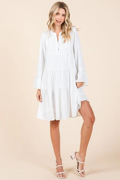 Mittoshop Tiered Notched Flare Sleeve Dress - Image 5