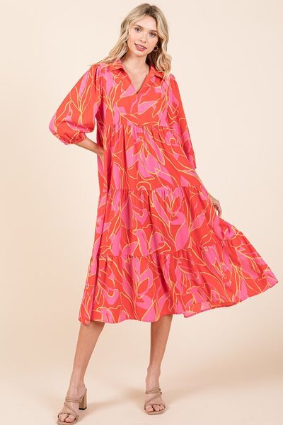 Mittoshop Tiered Printed Collared Neck Midi Dress - Image 3