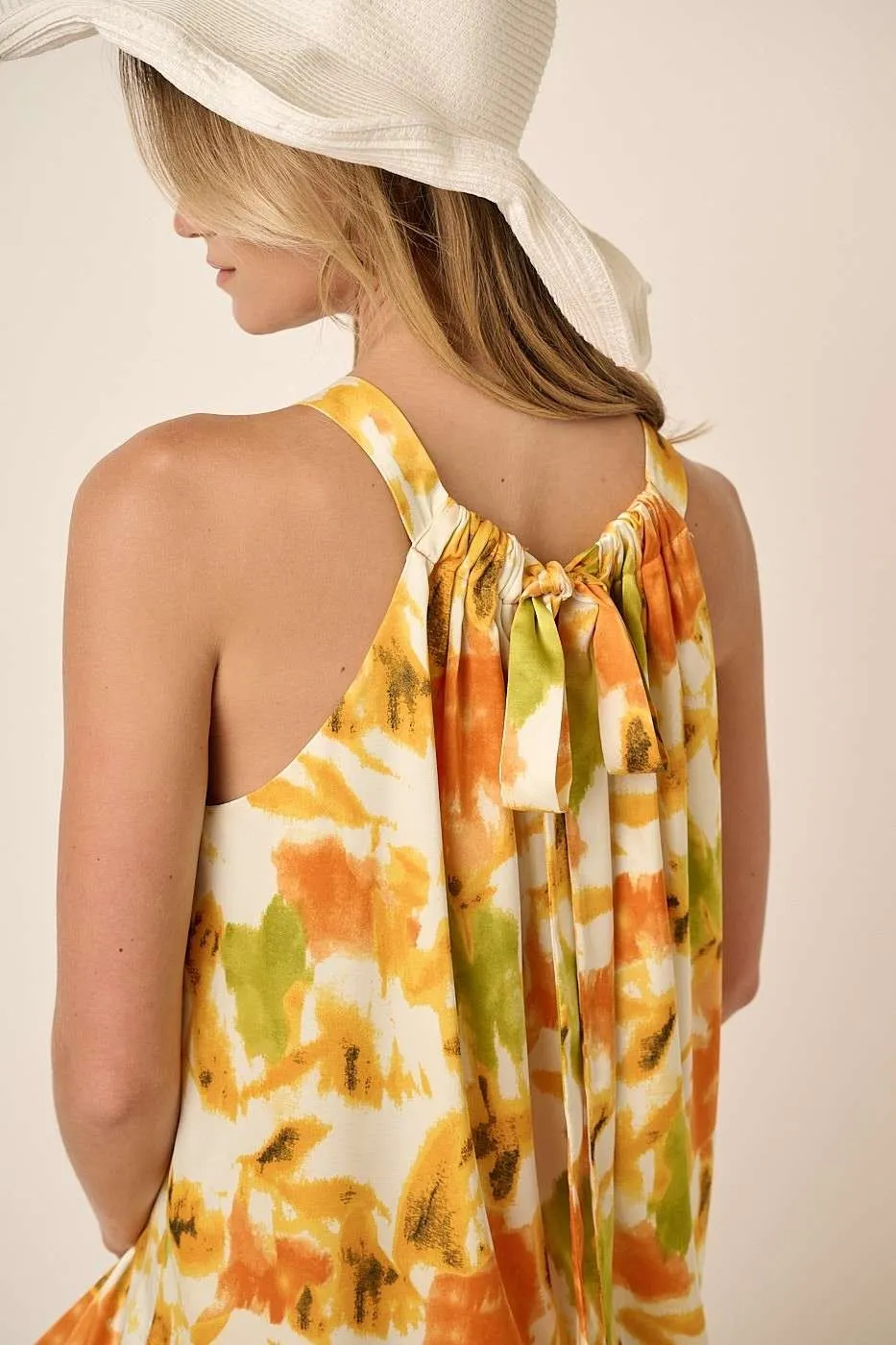 Mittoshop Watercolor Print Halter Neck Satin Maxi Dress - Image 4