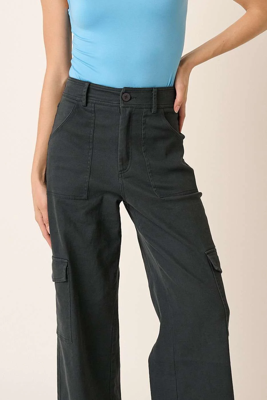 Mittoshop Wide Leg High Waist Pants with Cargo Pockets - Image 4