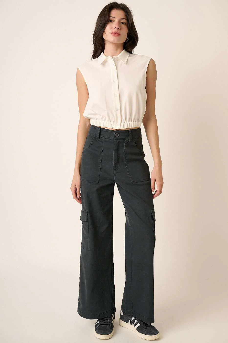 Mittoshop Wide Leg High Waist Pants with Cargo Pockets - Image 5