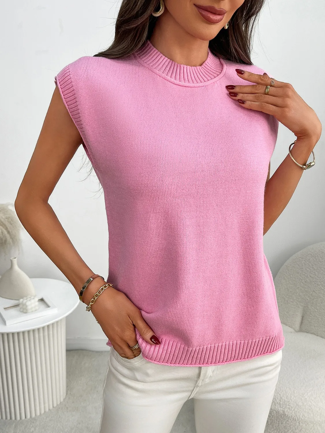 Mock Neck Cap Sleeve Knit Top - Image 5