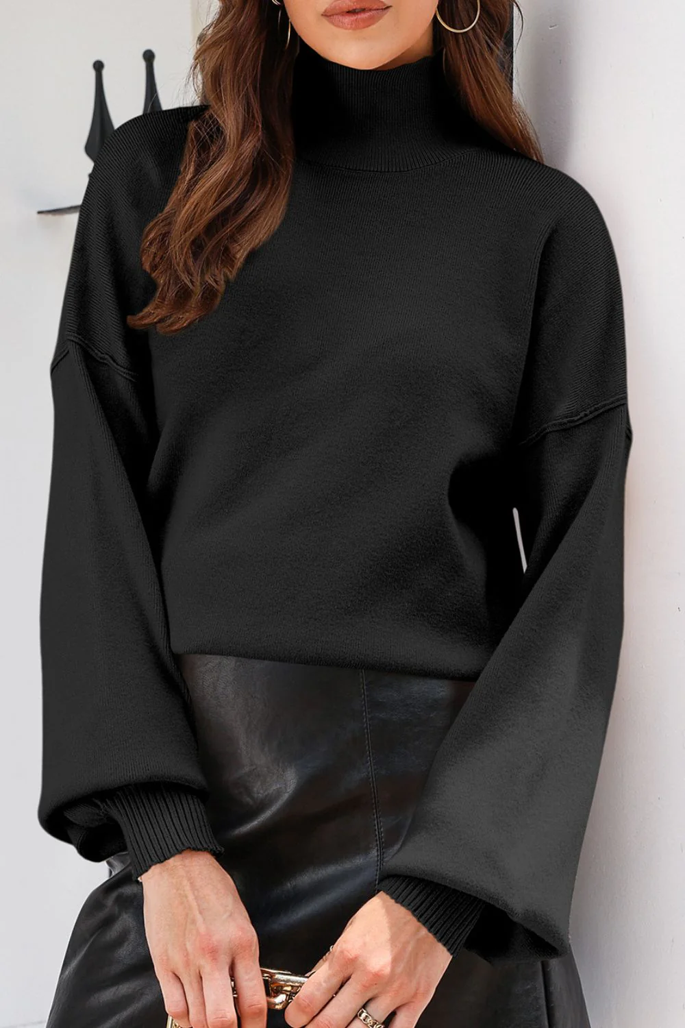 Mock Neck Dropped Shoulder Sweater - Image 12