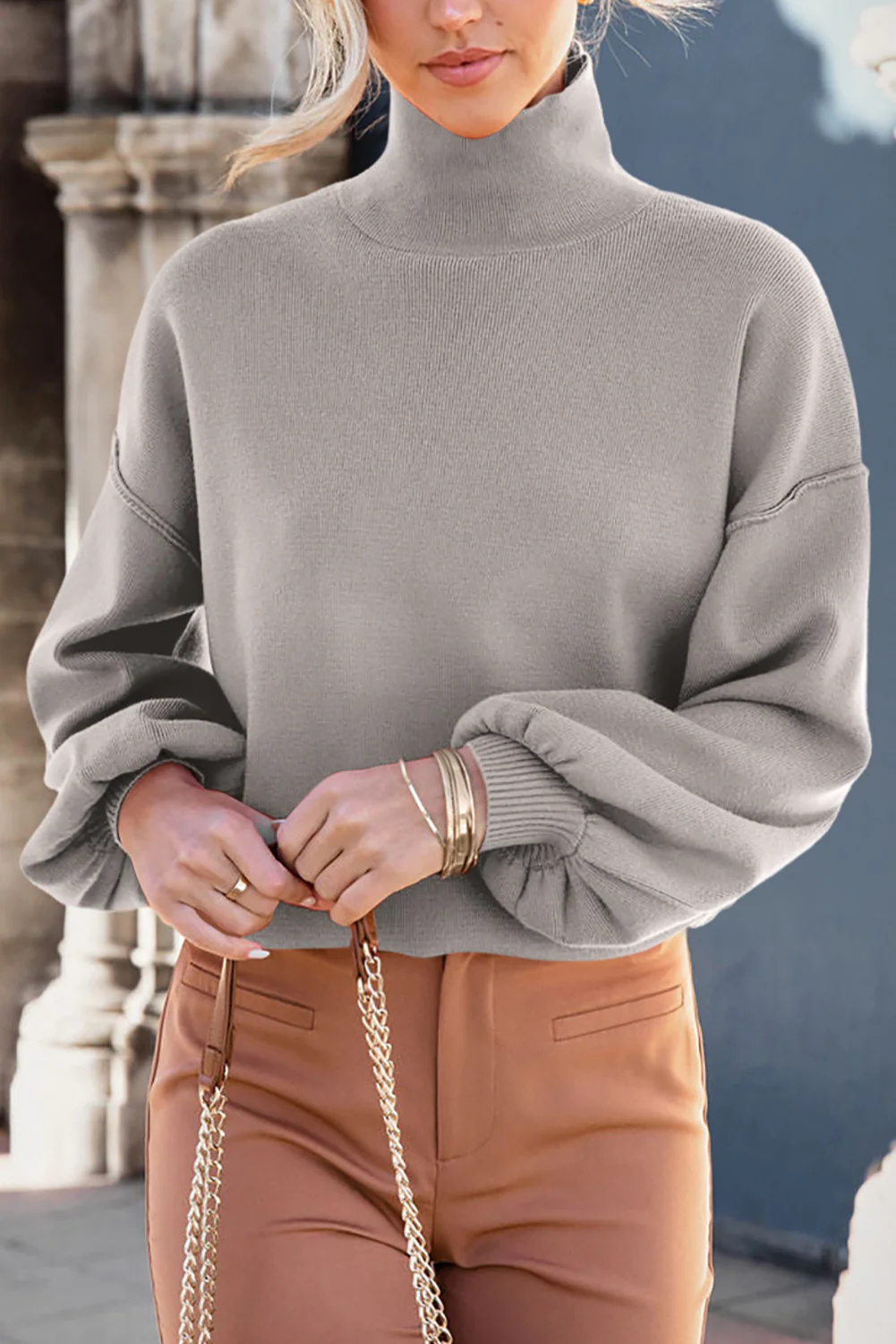 Mock Neck Dropped Shoulder Sweater - Image 5