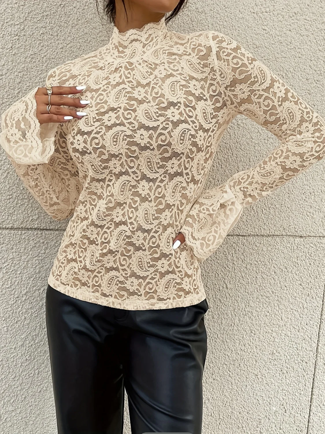 Mock Neck Long Sleeve Lace Top - Image 12