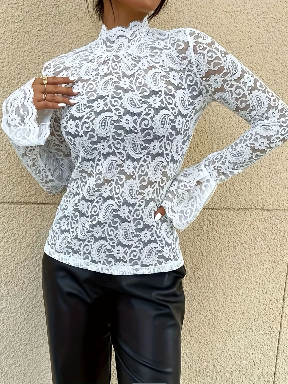 Mock Neck Long Sleeve Lace Top - Image 18