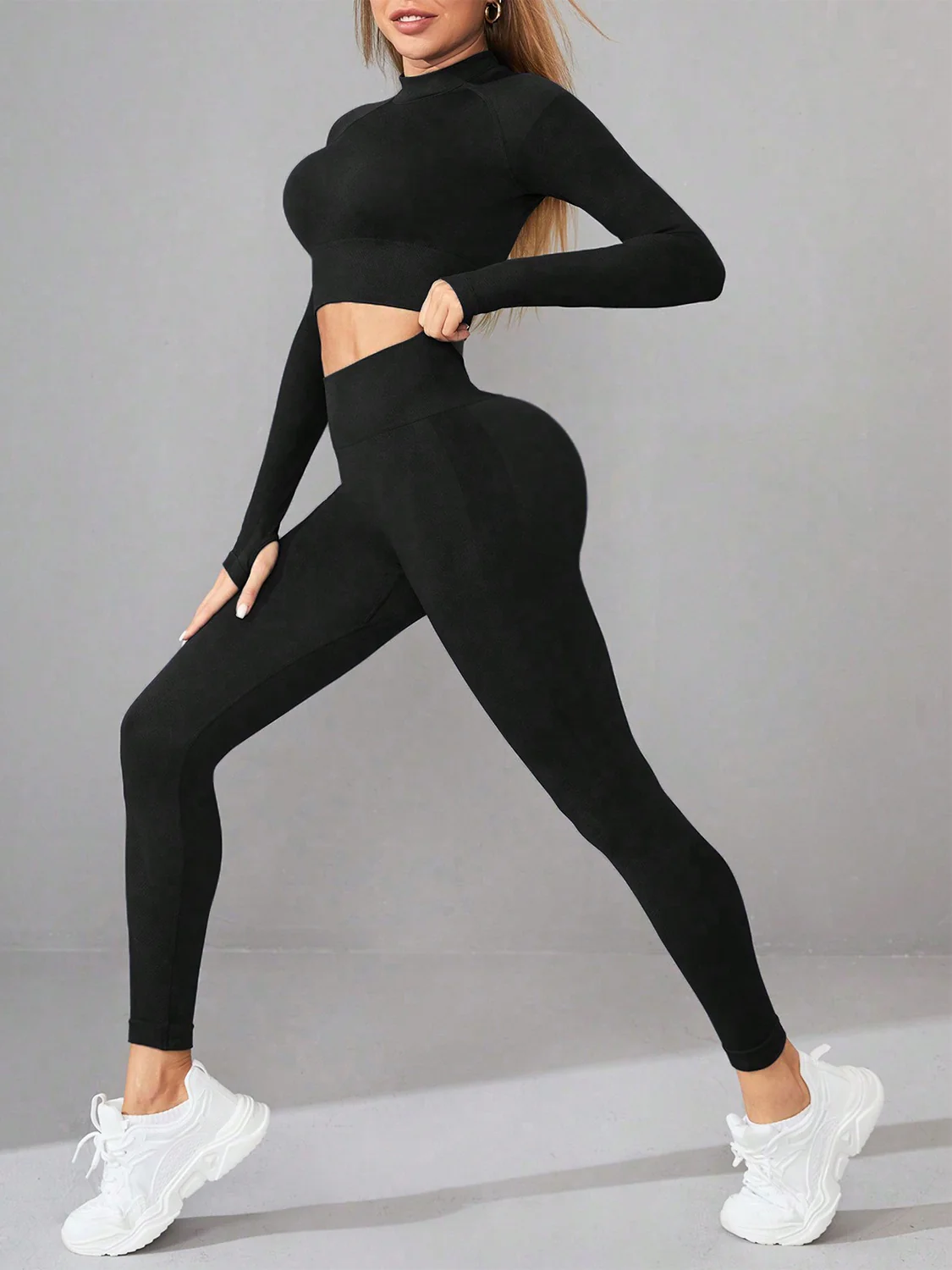 Mock Neck Long Sleeve Top and Leggings Active Set - Image 4