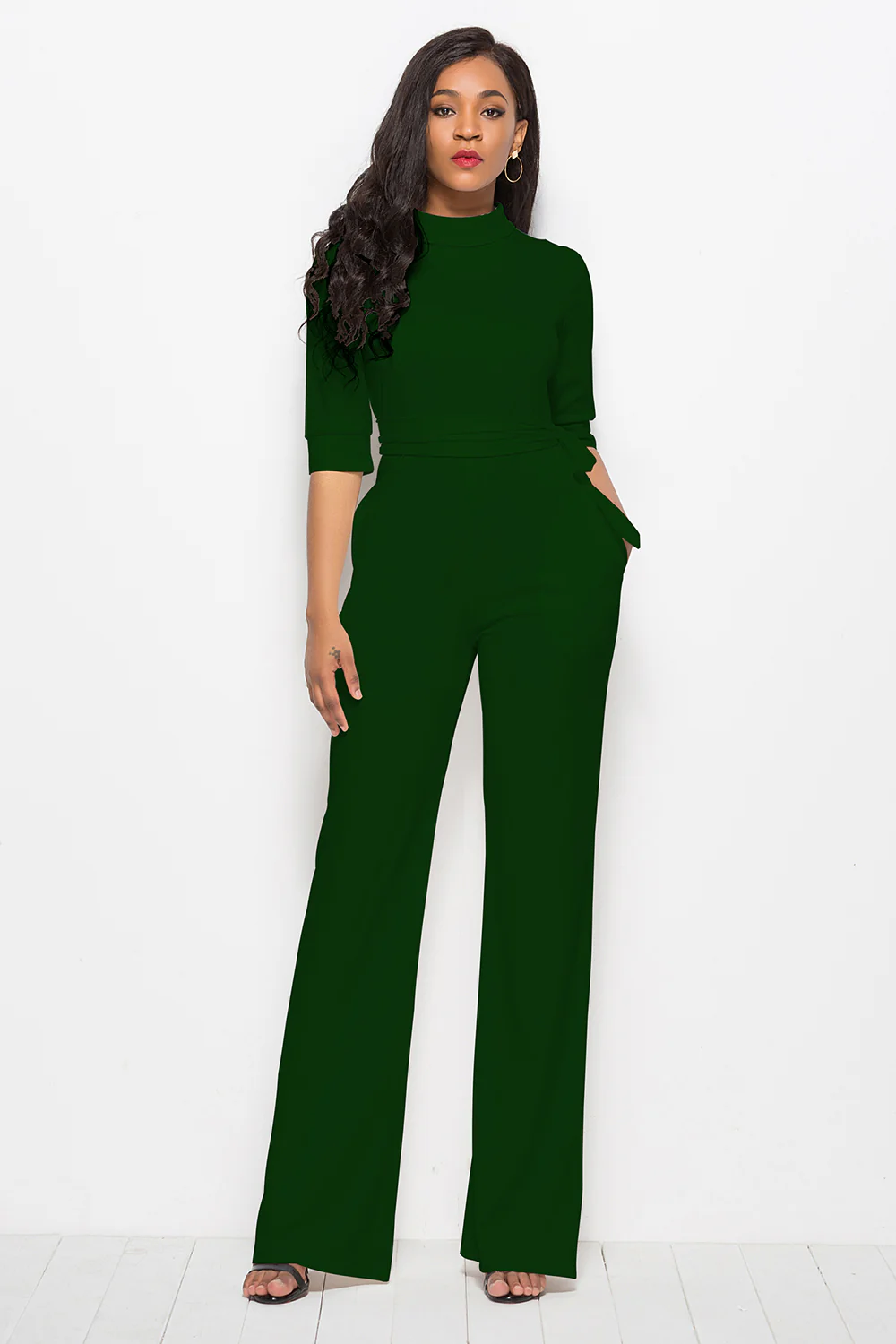 Mock Neck Tie-Waist Half Sleeve Jumpsuit - Image 22