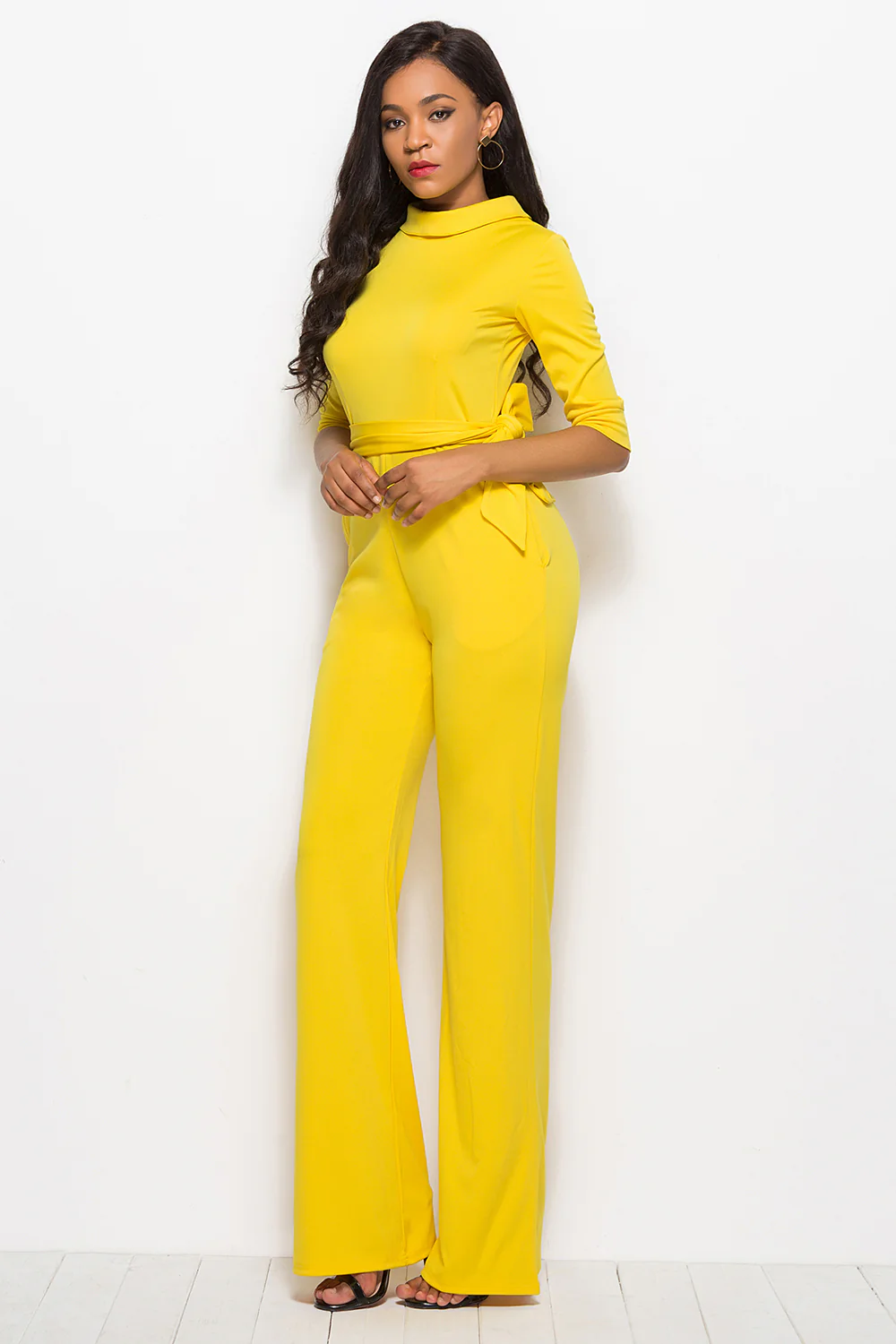 Mock Neck Tie-Waist Half Sleeve Jumpsuit - Image 5