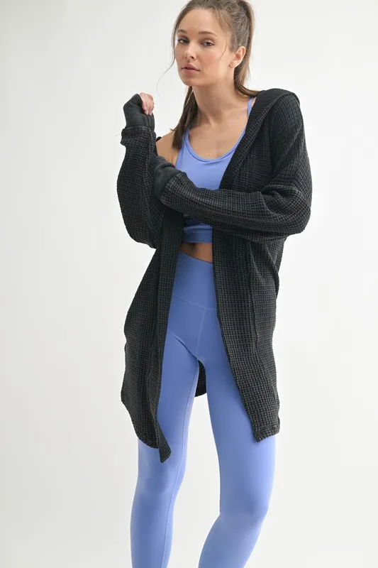 MONO B Chunky Waffle Mineral Wash Hooded Open Cardigan
