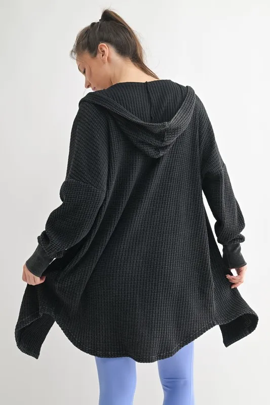 MONO B Chunky Waffle Mineral Wash Hooded Open Cardigan - Image 3