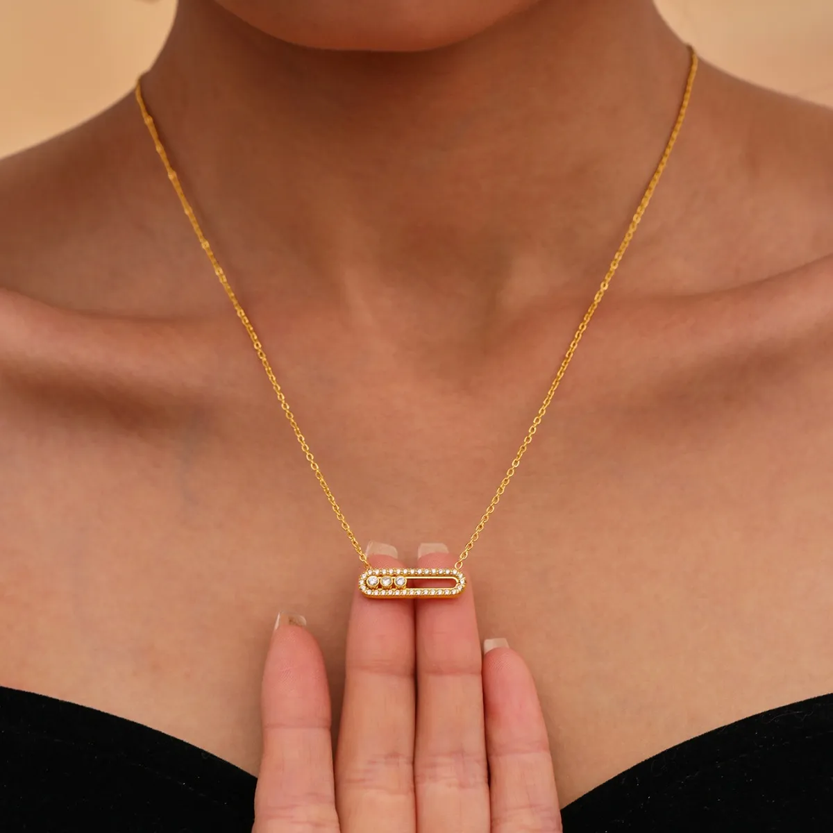 Moving Crystal Bar Necklace and Ring Jewelry Set - Image 3