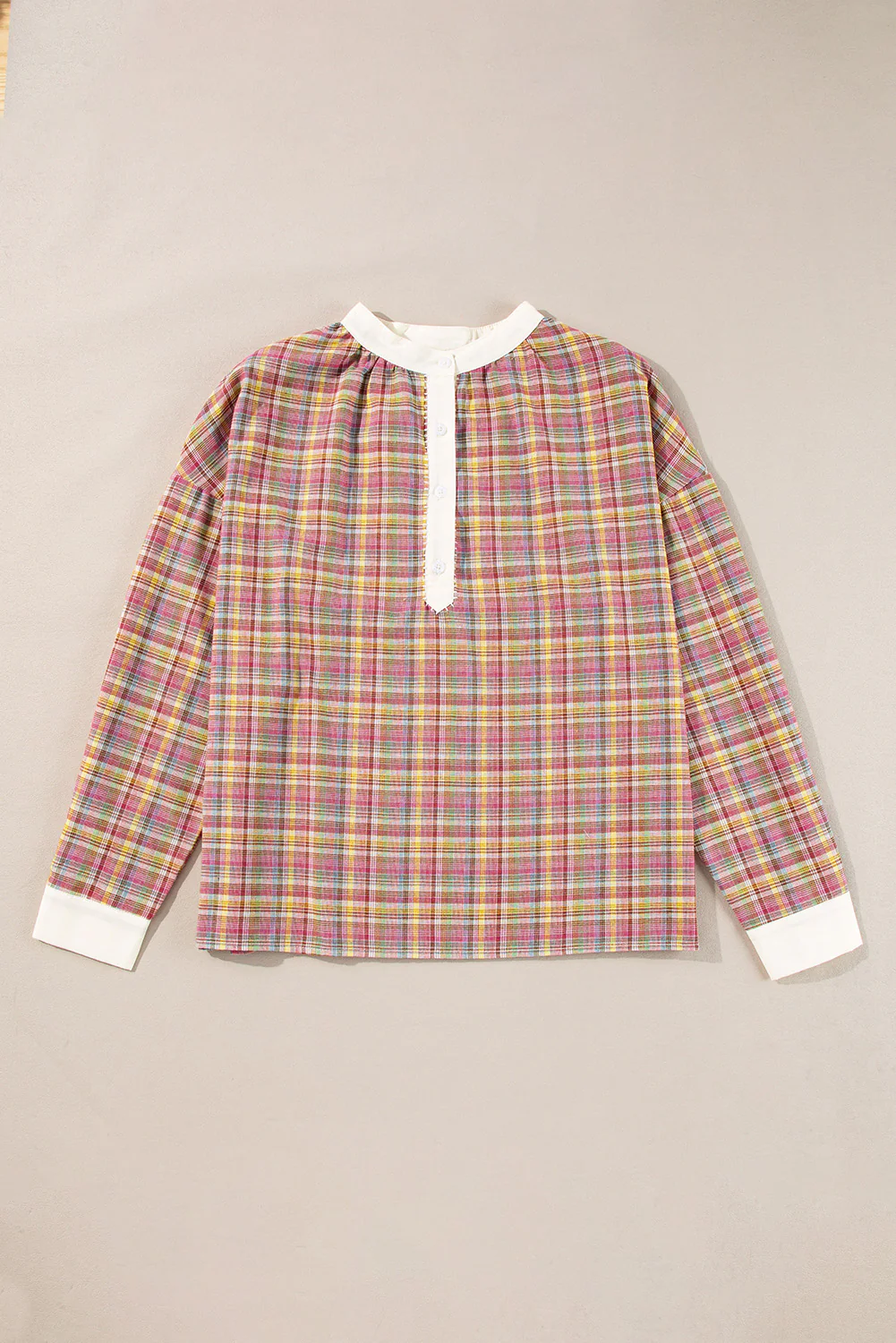 Mulit-Color Plaid Round Neck Long Sleeve Blouse - Image 3