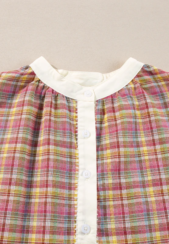 Mulit-Color Plaid Round Neck Long Sleeve Blouse - Image 5