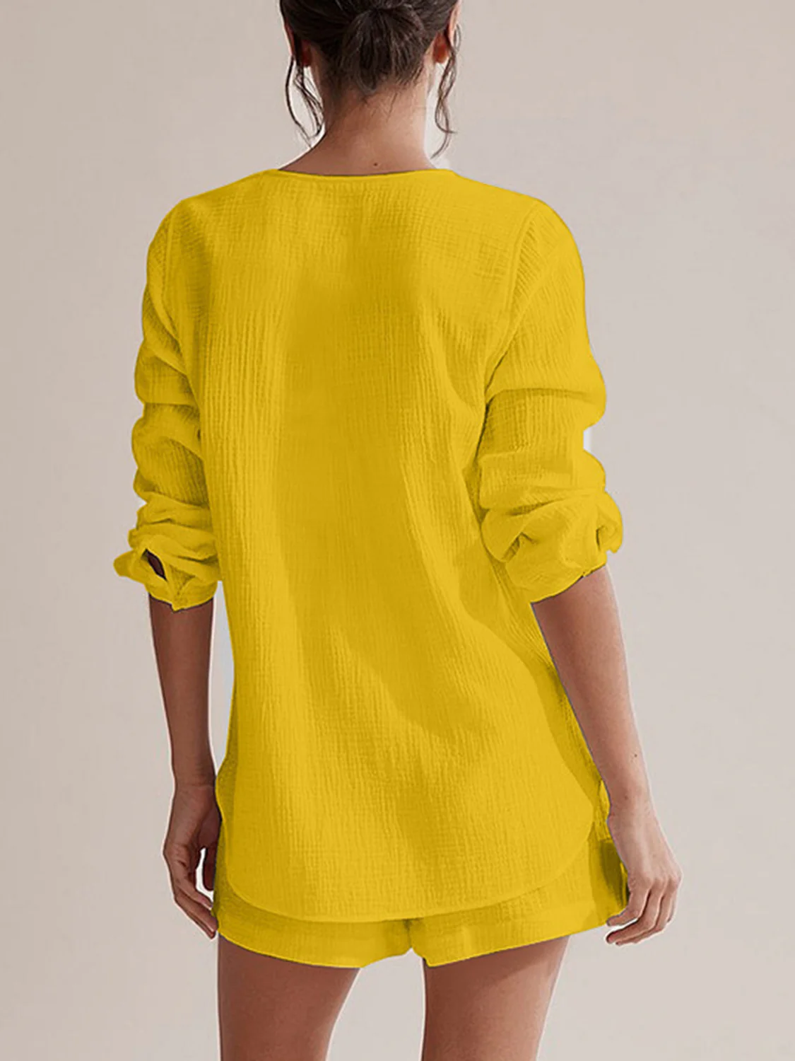 Notched Long Sleeve Top and Shorts Set - Image 11