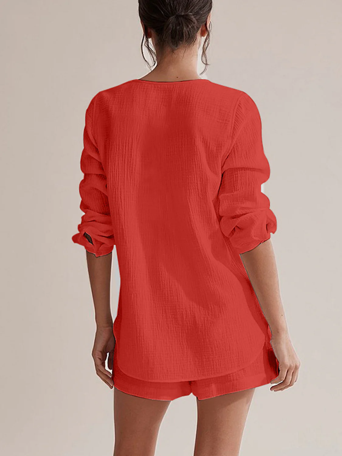 Notched Long Sleeve Top and Shorts Set - Image 14
