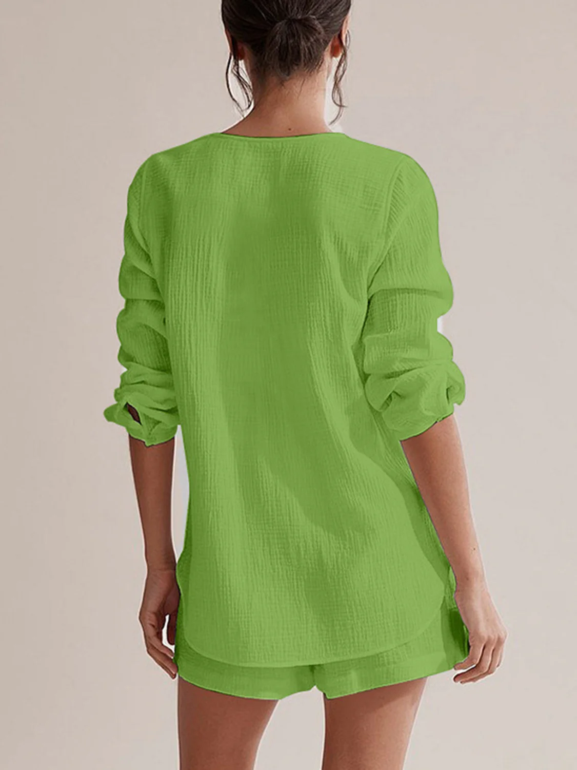 Notched Long Sleeve Top and Shorts Set - Image 17